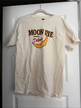 Gildan Cream Moon Pie Deluxe Graphic Tee with Yellow and Red Design